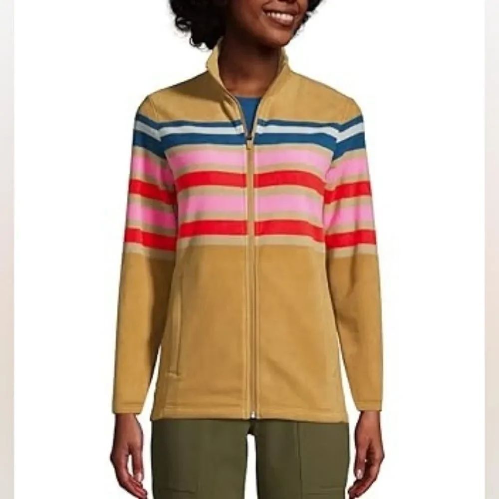 Lands End Full Zip Fleece Jacket with Stripes Size Large 14 to 16